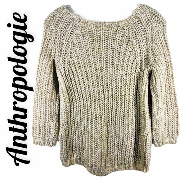ANTHROPOLOGIE KNITTED & KNOTTED Gold Sparkle Sequined Sweater, Size Small - Picture 3 of 11